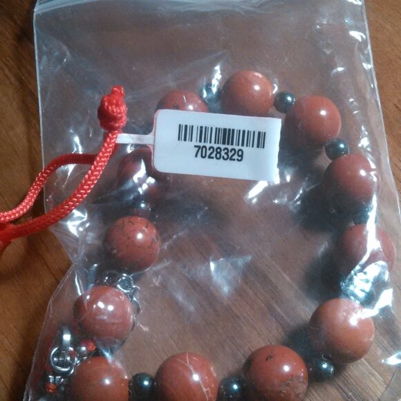 Red Jasper and Hematite Rhodium over Stainless Steel Beaded Bracelet - Picture 9 of 9